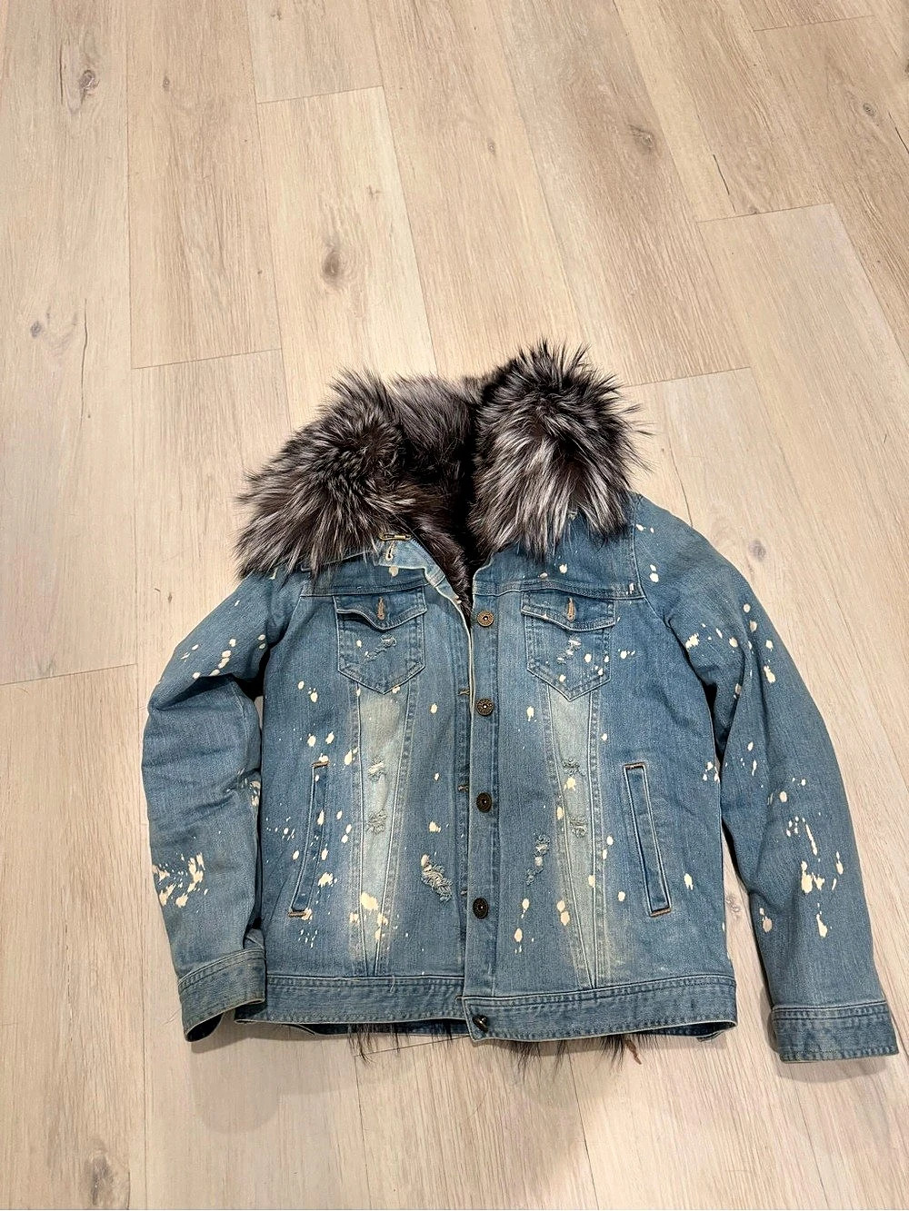 Blue Denim Jacket with Faux Fur Hood